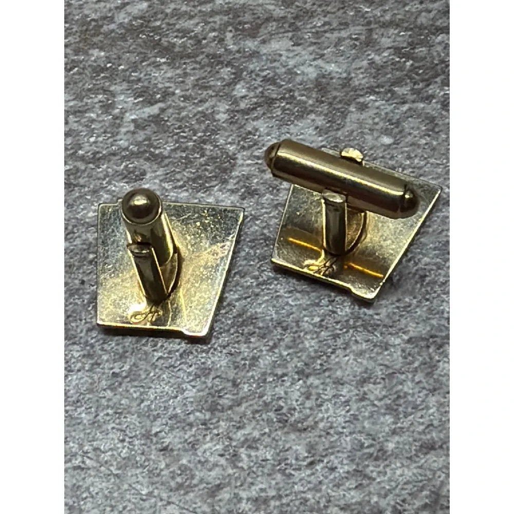Anson Vintage Mens Cufflinks Gold Tone Black Geometric Mid Century Modern MCM